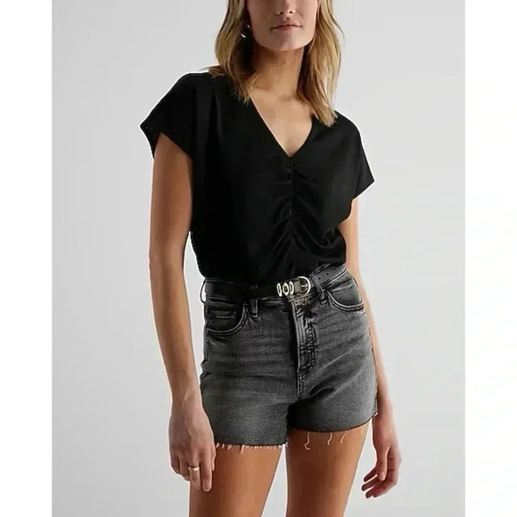Relaxed V-Neck Ruched Tee - Picture 1 of 10